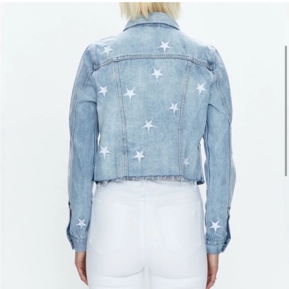 Pistola Brando Star Embroidery Cropped Denim Jacket Zodiac Wash - S